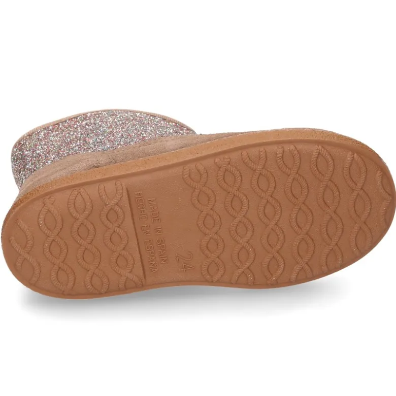 Botita con cremallera y GLITTER en piel Serraje.