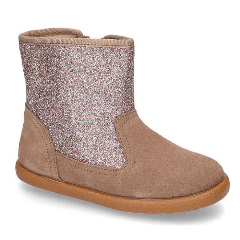 Botita con cremallera y GLITTER en piel Serraje.