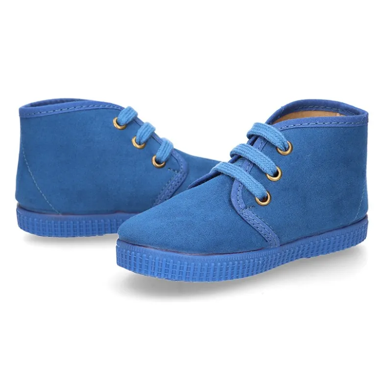 Botita niños CASUAL con cordones en Serratex azulón.