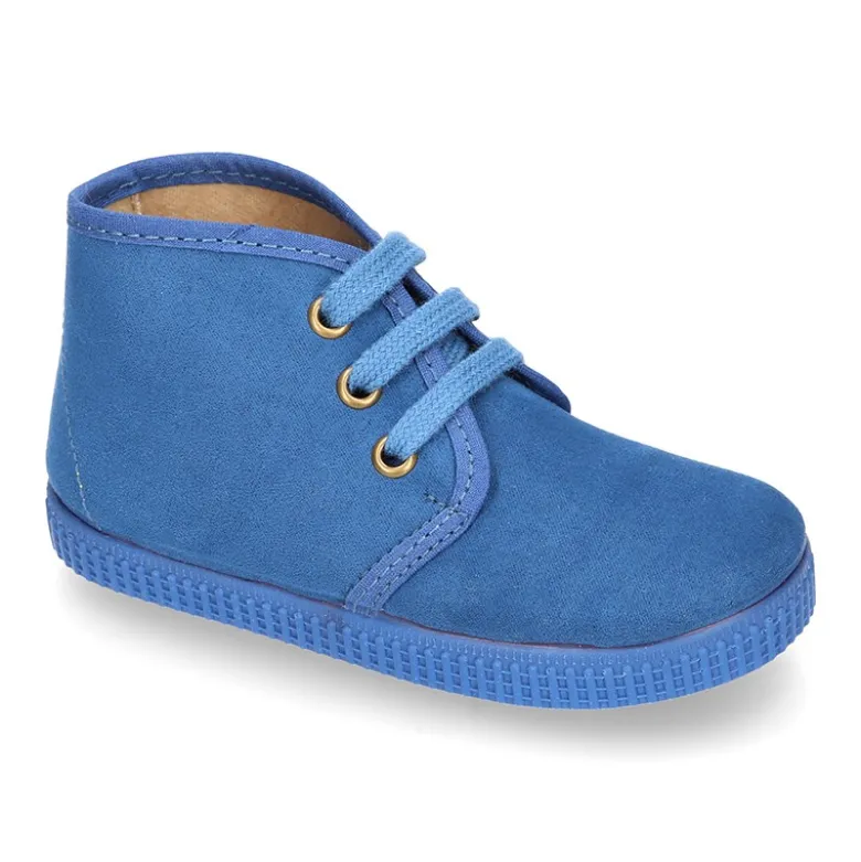 Botita niños CASUAL con cordones en Serratex azulón.