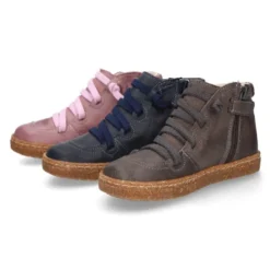 Botita niños OKAA ECO con cordones elásticos y cremallera en Piel Napa RÚSTICA SUAVE.