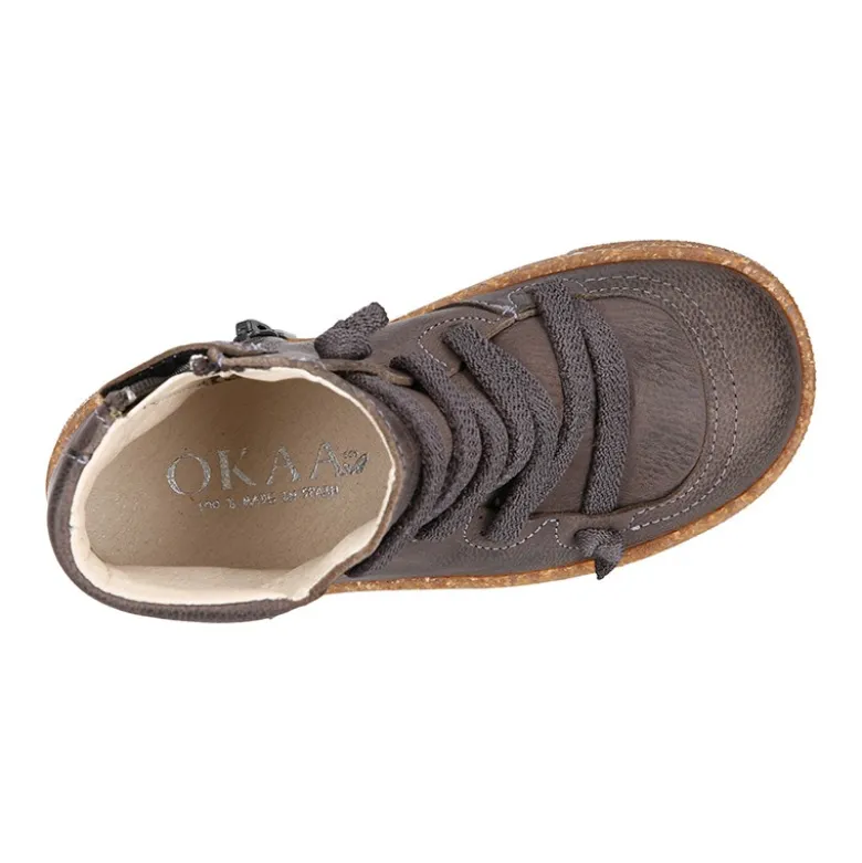 Botita niños OKAA ECO con cordones elásticos y cremallera en Piel Napa RÚSTICA SUAVE.