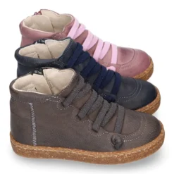 Botita niños OKAA ECO con cordones elásticos y cremallera en Piel Napa RÚSTICA SUAVE.