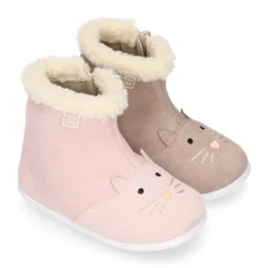 Botita niños respetuosa OKAA FLEX con drop cero y diseño GATITO en piel serraje.