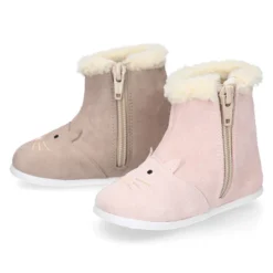 Botita niños respetuosa OKAA FLEX con drop cero y diseño GATITO en piel serraje.