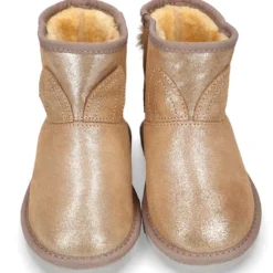 Botita niños tipo Australiana con POMPÓN Y OREJAS en piel serraje púrpura.