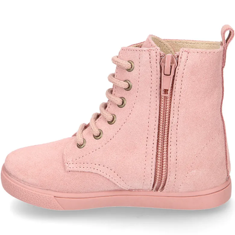 Botita niños tipo ROCKERA con cordones y cremallera en piel serraje.