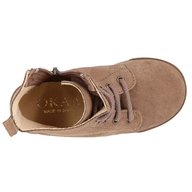 Botita niños tipo ROCKERA con cordones y cremallera en piel serraje.