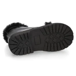 Botita ROCKERA niña con apliques de pelo en piel charol NEGRO.