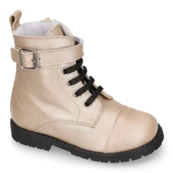 Botita ROCKERA niña cordones en piel LAMINADA VISÓN.