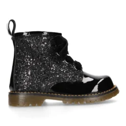 Botita rockera para niña con lazos de terciopelo en piel charol de colores con Glitter