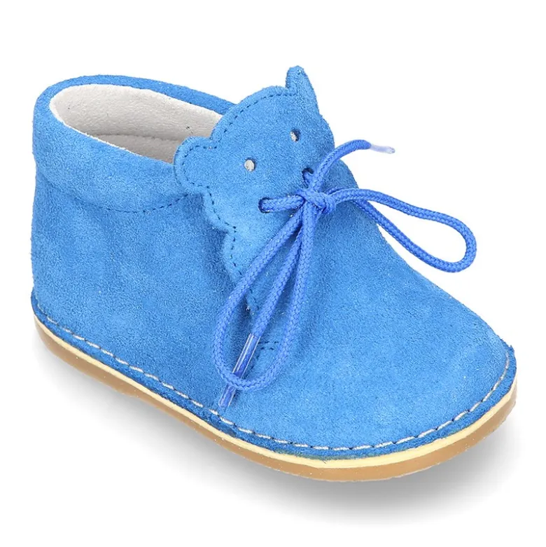Botita Safari bebé osito con suela SUPER FLEXIBLE en piel serraje en colores pasteles.