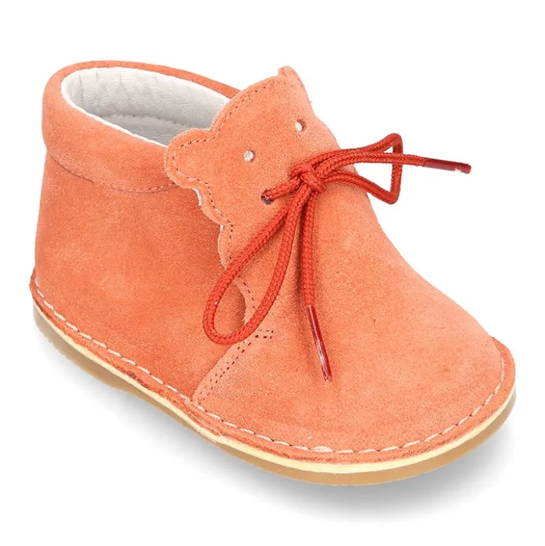 Botita Safari bebé osito con suela SUPER FLEXIBLE en piel serraje en colores pasteles.