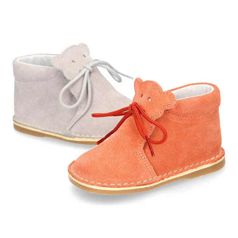 Botita Safari bebé osito con suela SUPER FLEXIBLE en piel serraje en colores pasteles.
