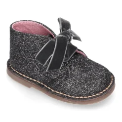 Botita Safari niña lazos GLITTER y lazos de terciopelo.