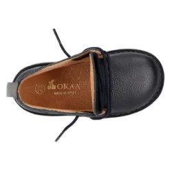 Botita safari niños con cordones en piel napa MADRAS en azul marino.
