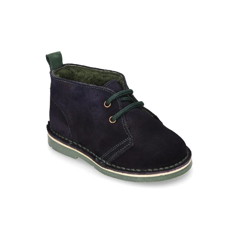 Botita safari niños cordones con BORREGO interior en piel serraje.