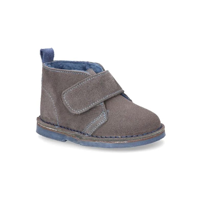 Botita safari niños sin cordones con BORREGO interior en piel serraje.
