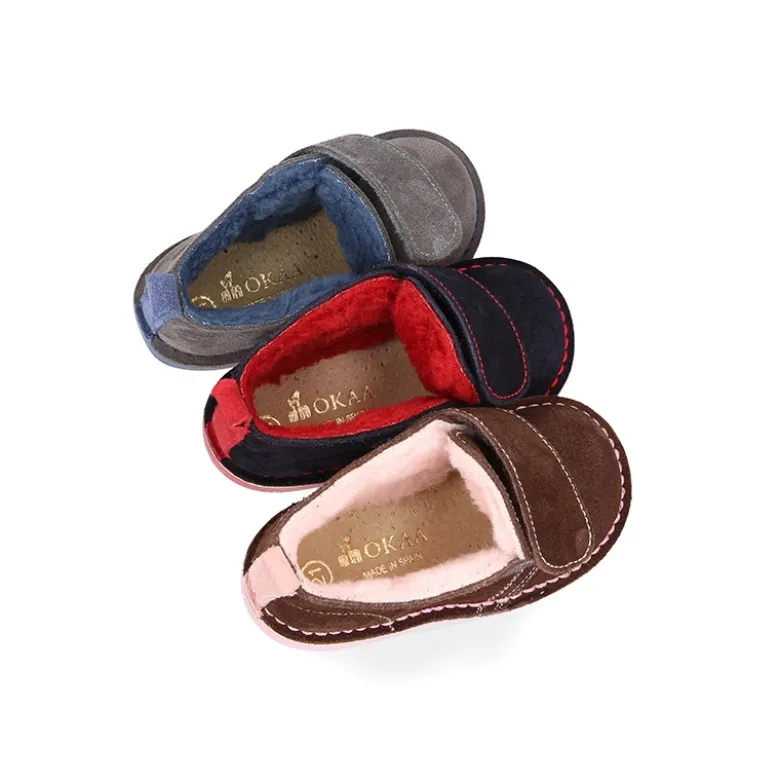 Botita safari niños sin cordones con BORREGO interior en piel serraje.