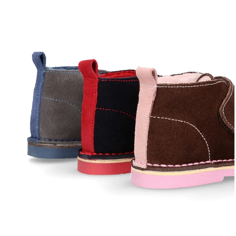 Botita safari niños sin cordones con BORREGO interior en piel serraje.