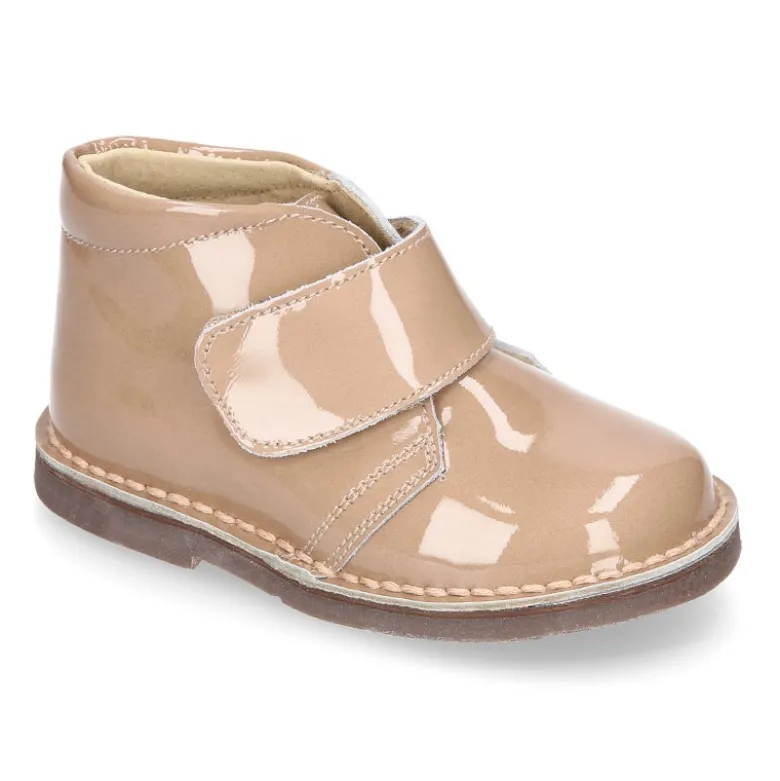 Botita safari niños sin cordones en piel CHAROL.