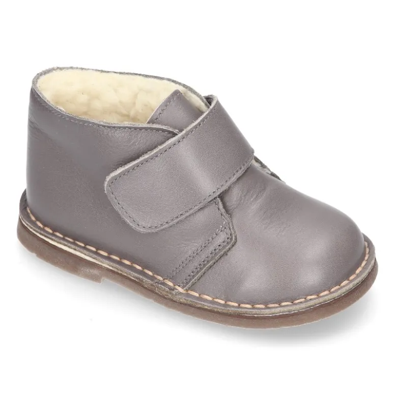 Botita safari niños sin cordones con BORREGO interior en piel EXTRA SUAVE.