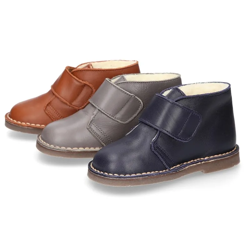 Botita safari niños sin cordones con BORREGO interior en piel EXTRA SUAVE.