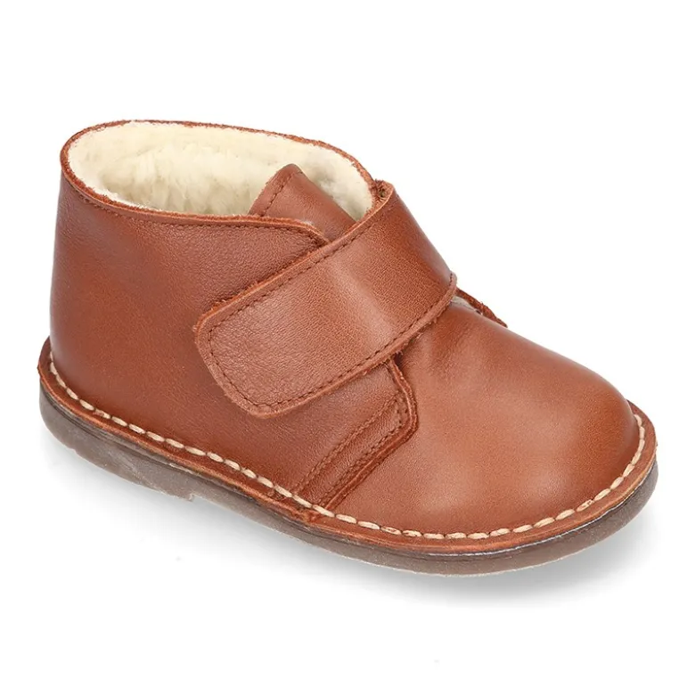 Botita safari niños sin cordones con BORREGO interior en piel EXTRA SUAVE.