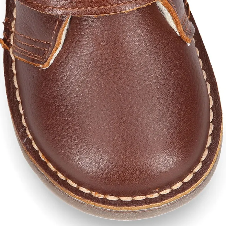 Botita safari niños sin cordones con BORREGO interior en piel CUERO.