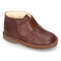Botita safari niños sin cordones con BORREGO interior en piel CUERO.