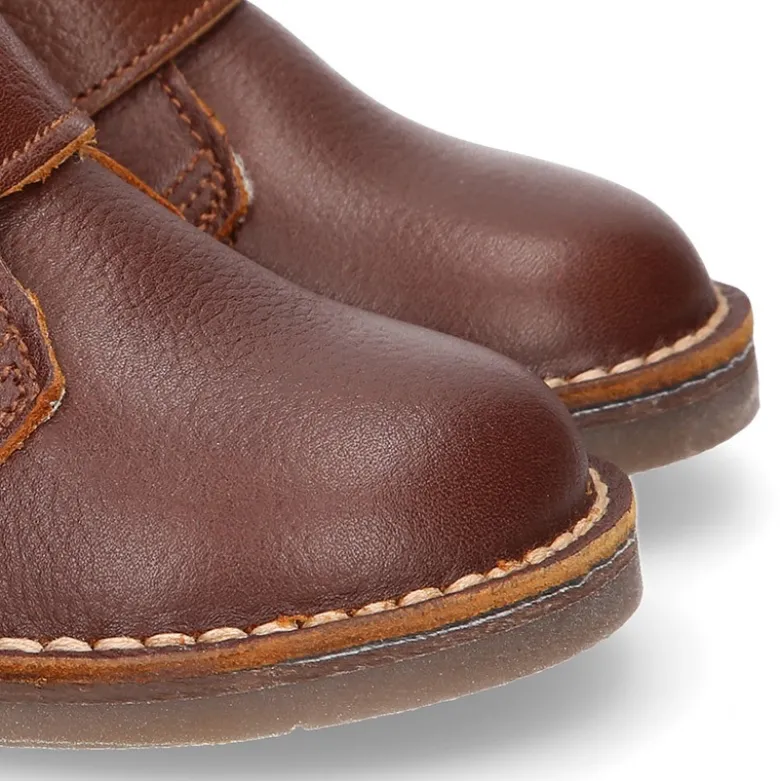 Botita safari niños sin cordones con BORREGO interior en piel CUERO.