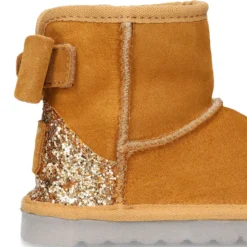 Botitas niña tipo Australianas niña en piel serraje con LAZO y GLITTER.