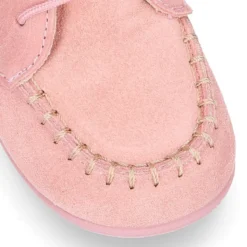 Botita tipo MOHICANA niña con cordones y flecos en piel serraje ROSA.