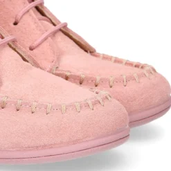 Botita tipo MOHICANA niña con cordones y flecos en piel serraje ROSA.