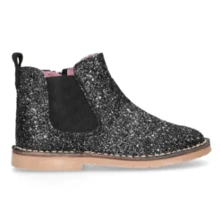 Botín niña con elástico y cremallera en piel GLITTER NEGRO.