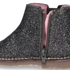 Botín niña con elástico y cremallera en piel GLITTER.