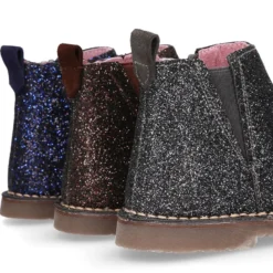Botín niña con elástico y cremallera en piel GLITTER.