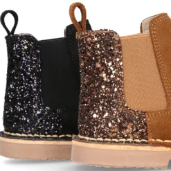 Botín niña con elástico y talonera en GLITTER en piel serraje.