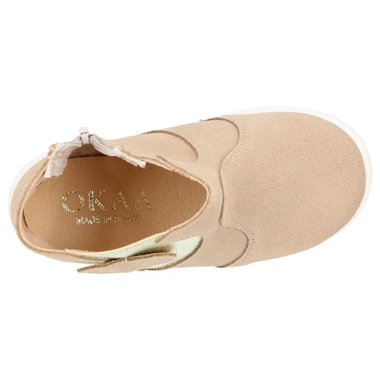 Botín niña tipo zapatilla con cremallera y elástico con CORAZÓN en piel serraje.