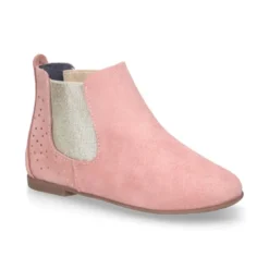 Botín niña vestir piso fino con elástico en piel serraje con brillos.