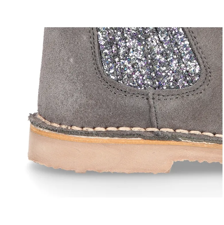Botín niños con elástico en GLITTER MELANGE en piel serraje.
