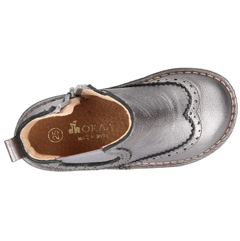 Botín Niños tipo blucher con picados en piel METALIZADA.