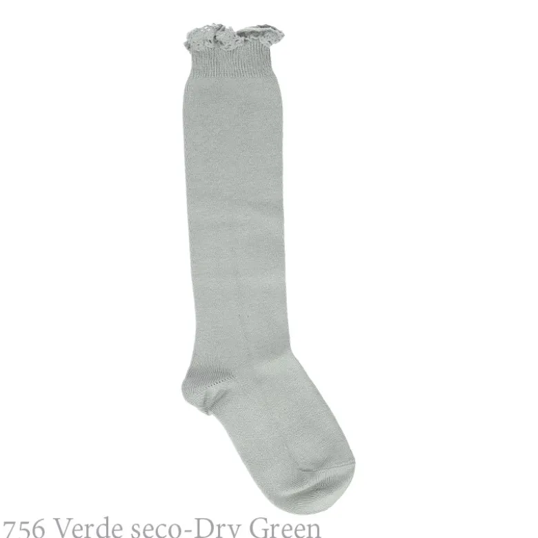CALCETÍN ALTO PUNTO LISO CON PUNTILLA EN PUÑO DE CONDOR.