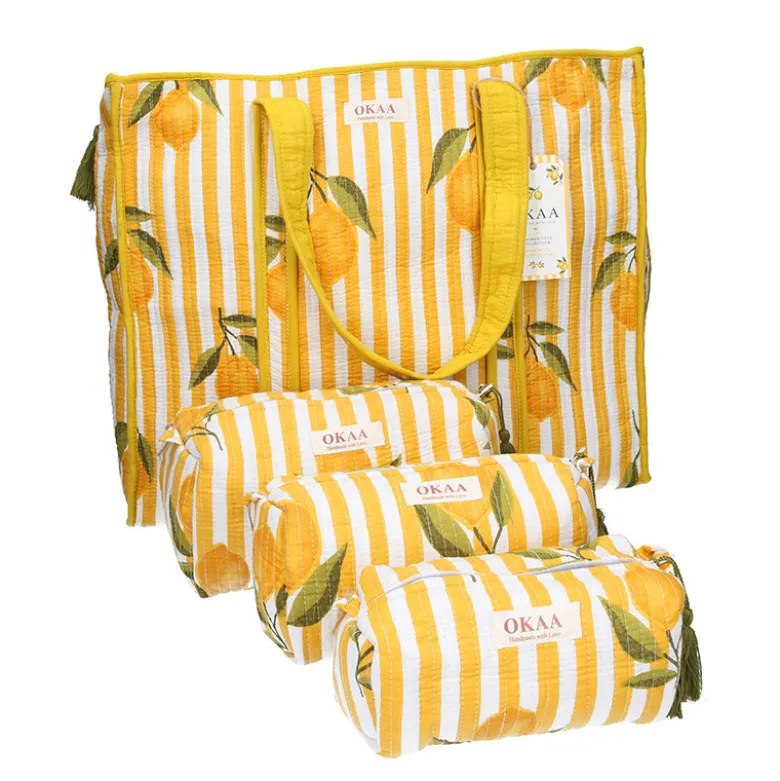 Colección Lemon Breeze Mediterráneo – Tote Bag + Neceseres Acolchados