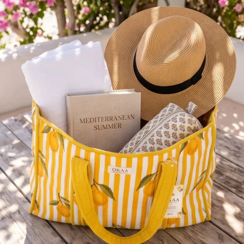 Colección Lemon Breeze Mediterráneo – Tote Bag + Neceseres Acolchados