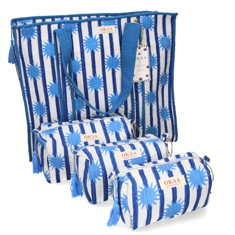 Colección Sunshine Blue Mediterráneo – Tote Bag + Neceseres Acolchados