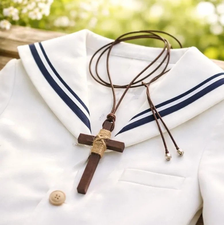 Cordón niño con Cruz de Madera para primera comunión.