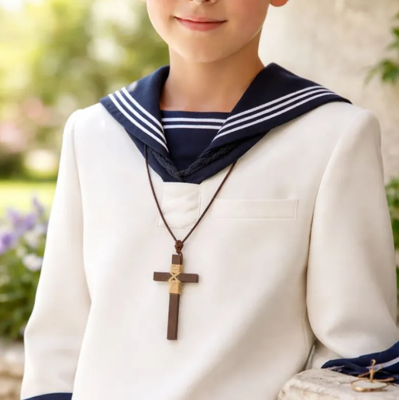 Cordón niño con Cruz de Madera para primera comunión.