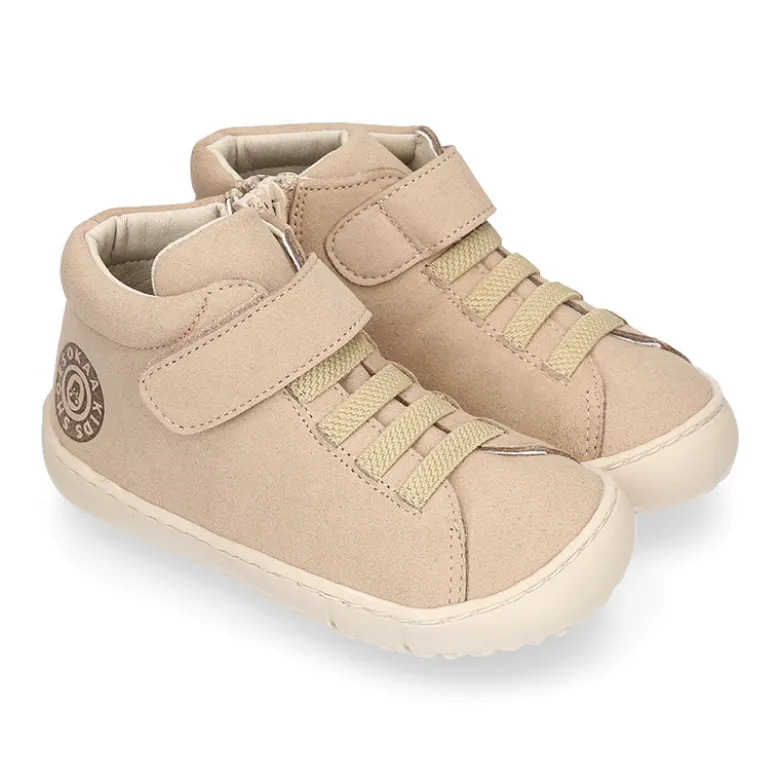 Deportiva alta niños BAREFOOT Okaa Flex con cordones elásticos y cremallera.