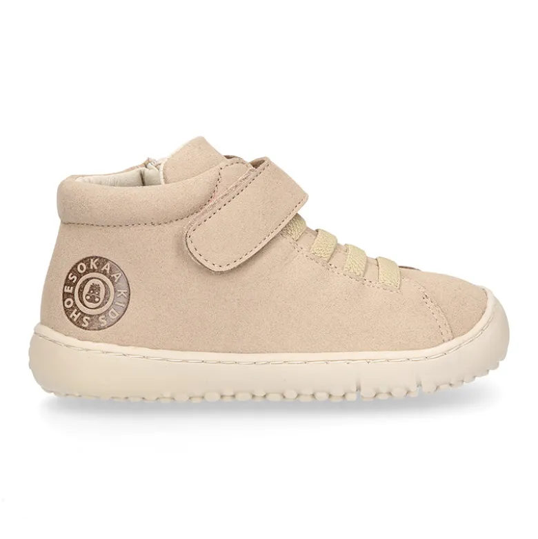 Deportiva alta niños BAREFOOT Okaa Flex con cordones elásticos y cremallera.